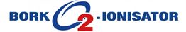Text: "BORK O2-IONISATOR" in blau und rot auf weißem Hintergrund.