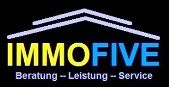 Logo von IMMOFIVE mit Schriftzug: Beratung - Leistung - Service, Dach-Symbol oben.