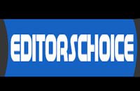 "Editors Choice" text on a blue background with black bordering.