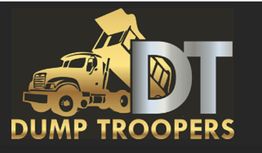 Gold dump truck with "DT Dump Troopers" text on a black background.
