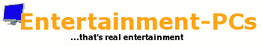 Logo mit Text "Entertainment-PCs" und einem Monitor, darunter "that's real entertainment".