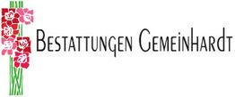 Logo mit Blumen und dem Text: "Bestattungen Gemeinhardt".