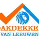 Logo van Dakdekker Van Leeuwen met een oranje huis en een blauwe leeuw.