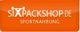 Logo mit Text "SIXPACKSHOP.DE" und "SPORTNAHRUNG" auf orangem Hintergrund.
