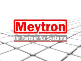 Logo von Meytron mit Slogan "Ihr Partner für Systeme" auf einem weißen, gekachelten Hintergrund.