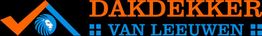 Logo van Dakdekker Van Leeuwen met een leeuw in een dakpictogram in oranje en blauw.