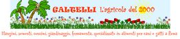 Grafica con palme, fiori e sole, testo "Galtelli" e specializzazione in prodotti per animali a Roma.