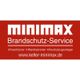 Rotes Logo von Minimax Brandschutz-Service mit URL www.keller-minimax.de und Leistungen benannt.