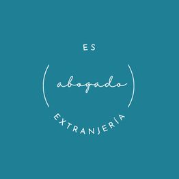 Texto en círculo: "Es abogado extranjería", fondo azul.