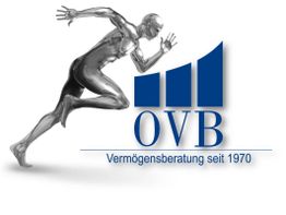 Läufer neben OVB-Logo mit Schriftzug "Vermögensberatung seit 1970" in Blau.