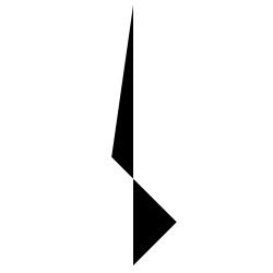 Abstrakte schwarze geometrische Form auf weißem Hintergrund, bestehend aus Dreiecken.