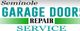 Text logo for Seminole Garage Door Repair Service in green and black.