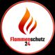 Logo mit roter Flamme und Schriftzug "Flammenschutz 24" im roten Kreis.