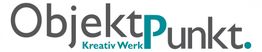 Textlogo: „ObjektPunkt. Kreativ Werk“ in verschiedenen Schriftgrößen und Farben.
