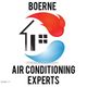 Boerne Air Conditioning Experts logo with red and blue curved shapes forming a house outline.