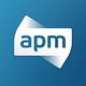 Logo con scritta "apm" su sfondo blu, in caratteri minuscoli bianchi.