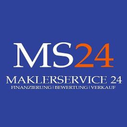 Blaues Logo von MS24 Maklerservice mit Text: Finanzierung, Bewertung, Verkauf.
