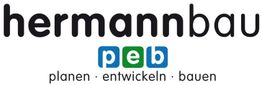 Logo "hermannbau" mit buntem "peb" und Text "planen · entwickeln · bauen" darunter.