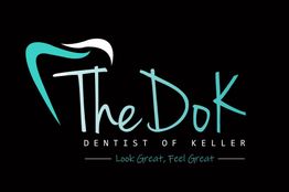 "The DoK Dentist of Keller logo with a stylized tooth and the slogan 'Look Great, Feel Great.'"