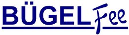 Schriftzug "BÜGELFee" in blauer Farbe mit Unterstreichungen.