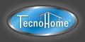 Logotipo de TecnoHome, texto blanco sobre fondo azul ovalado con borde gris.
