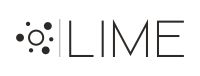 Logo LIME con cerchi neri a sinistra e scritta sottile in carattere moderno.