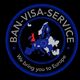 Logo mit Europakarte, Schriftzug "BAN-VISA-SERVICE", Text "We bring you to Europe".