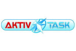 Logo mit Text "AKTIV TASK" in Rot und Blau, getrennt durch einen stilisierten Stern.