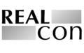 Logo mit Text "REAL con", daneben graue Rechtecke.