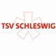 Rotes TSV Schleswig-Logo auf weißem Hintergrund, mit sternförmigem Symbol hinter dem Text.