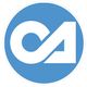 Blue circle with white stylized letters "CA" inside.
