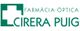 Logotipo de farmacia con cruz blanca y texto verde: "Farmàcia Òptica Cirera Puig".