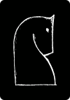 Schwarze Schachfigur eines Pferdes auf schwarzem Hintergrund, stilisierter Umriss.