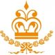 Gouden kroon boven rozenkrans, in sierlijke stijl.