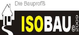 Logo mit dem Text "Die Bauprofis ISOBau ©2009" und einem Haus-Symbol.