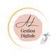 Logo avec inscription "Gestion Digitale" et dessin d'une main tenant un origami, fond rose.