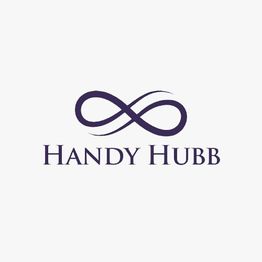 Infinity symbol above "HANDY HUBB" text on a white background.
