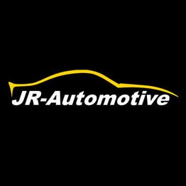 Schwarzer Hintergrund mit gelbem Autoumriss und weißem Text: "JR-Automotive".