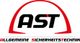 Logo von AST: Allgemeine Sicherheitstechnik in Schwarz und Rot unter einem roten Bogen.