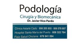 Texto de contacto de clínicas de podología en Cádiz y Chiclana con números de teléfono.