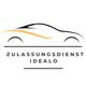 Silhouette eines Autos mit dem Text „Zulassungsdienst Idealo“ darunter.