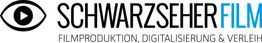 Logo von Schwarzseher Film mit Play-Symbol, Text: Filmproduktion, Digitalisierung & Verleih.