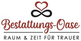 Logo mit Herz und Unendlichkeitssymbol. Text: "Bestattungs-Oase Raum & Zeit für Trauer".