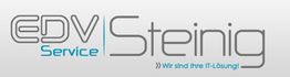 Logo mit Text "EDV Service Steinig - Wir sind Ihre IT-Lösung" in grauer und blauer Schrift.