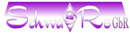 Logo mit lila Farbverlauf und einem Diamant mit Landschaft in der Mitte, Schriftzug "Schwa-Ro GbR".