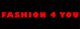 Tekst "FASHION 4 YOU" in rode letters op een zwarte achtergrond.