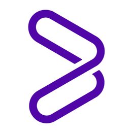 Abstraktes lila Logo mit geschwungener, pfeilartiger Form auf weißem Hintergrund.