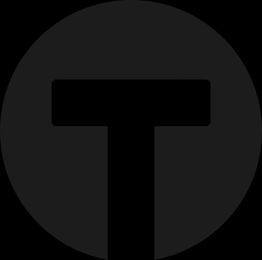 Black circle with a bold letter 'T' in the center.