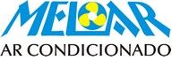 Logotipo da Meloar Ar Condicionado, texto em azul com símbolo de ventilador amarelo.