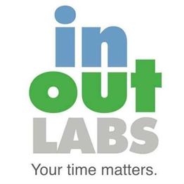Logo with "in out LABS" text and "Your time matters" slogan.